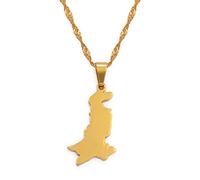 PakistanMap Anhänger Halsketten - Ethnisches Muster Flagge Region Pakistan Karten Pullover Kette Charm Hip Hop Trendy Schmuck für Damen Herren Schlüsselbeinketten Halsketten,Gold,45cm