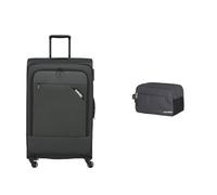 paklite 4-Rad Weichgepäck Koffer Größe L mit Dehnfalte + TSA Schloss & travelite Handgepäck Kosmetiktasche, Gepäck Serie Kick Off