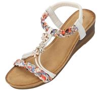 Palado Damen Keilsandaletten Isotora - modische Pantoletten - elegante Sommerschuhe - bequeme Sandaletten mit elastischen Riemen Weiß UK5,5 - EU38