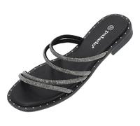 Palado Damen Pantoletten Celleri - bequeme Sandalen mit Metallic Optik - Hausschuhe für Frauen - flache Sommerschuhe Schwarz UK5,5 - EU38