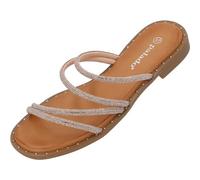 Palado Damen Pantoletten Celleri - bequeme Sandalen mit Metallic Optik - Hausschuhe für Frauen - flache Sommerschuhe Braun UK6 - EU39