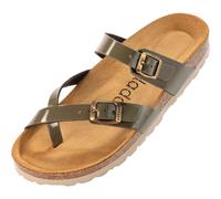 Palado Damen Pantoletten Cres Lack - Sandalen Made in Spain - elegante Hausschuhe mit dampfendem Kork-Fußbett - modische Sommerschuhe Olive UK8 - EU41