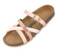 Palado Damen Pantoletten Cruisi - Schuhe mit Riemen - elegante Hausschuhe - Sohle aus feinstem Veloursleder - Sandalen mit Natur Kork-Fußbett Rose Multisparkle UK9 - EU42