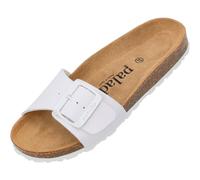 Palado Damen Pantoletten Malta EGS Matt - Sandalen mit verstellbaren Riemen - Hausschuhe - Natur Kork-Fussbett - extra bequem mit Sohle aus Velourleder Weiß/Weiß UK9 - EU42, 11-71-11731-470