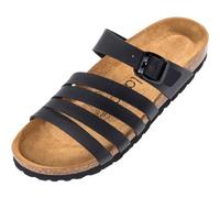 Palado Damen Pantoletten Roma - bequeme Sandaletten mit Kork-Fussbett - modische Hausschuhe mit verstellbarem Riemen - Sandalen für Frauen mit Leder-Laufsohle Basic Matt Schwarz UK9 - EU42
