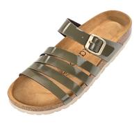 Palado Damen Pantoletten Roma - bequeme Sandaletten mit Kork-Fussbett - modische Hausschuhe mit verstellbarem Riemen - Sandalen für Frauen mit Leder-Laufsohle Lack Grün Olive UK8 - EU41