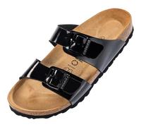 Palado Damen Pantoletten Samos Lack - elegante Sandalen Made in Spain - Hausschuhe mit Kork-Fußbett - bequeme Sommerschuhe Lack Schwarz UK3,5 - EU36