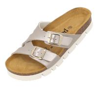 Palado Damen Plateau-Pantoletten Arrila PL - bequeme Sandalen Made in Spain - Hausschuhe mit Kork-Fußbett - modische Sommerschuhe Beige Metallic UK9 - EU42