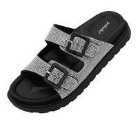 Palado Damen Plateau-Pantoletten Irisa - bequeme Sandalen - Hausschuhe mit Plateau-Sohle - modische Sommerschuhe Silber Strass UK4,5 - EU37