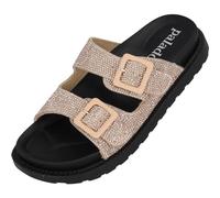 Palado Damen Plateau-Pantoletten Irisa - bequeme Sandalen - Hausschuhe mit Plateau-Sohle - modische Sommerschuhe Bronze Strass UK3,5 - EU36