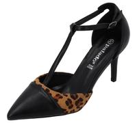 Palado Damen Pumps Jastira - Elegante Schuhe mit Leder-Decksohle - modische High Heels - Bequeme Absatzschuhe Schwarz/Leo UK6 - EU39
