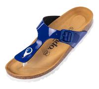 Palado Damen Zehentrenner Kos Lack - Pantoletten Made in Spain - elegante Sandalen mit Kork-Fußbett - modische Sommerschuhe Blau UK5,5 - EU38