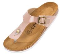 Palado Damen Zehentrenner Kos Lack - Pantoletten Made in Spain - elegante Sandalen mit Kork-Fußbett - modische Sommerschuhe Rose UK9 - EU42