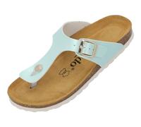 Palado Damen Zehentrenner Kos Metallic - Pantoletten Made in Spain - elegante Hausschuhe mit Kork-Fußbett - modische Sommerschuhe Türkis UK4,5 - EU37