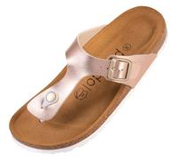 Palado Damen Zehentrenner Kos Metallic - Pantoletten Made in Spain - elegante Hausschuhe mit Kork-Fußbett - modische Sommerschuhe Rosegold UK4,5 - EU37