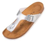 Palado Damen Zehentrenner Kos Metallic - Pantoletten Made in Spain - elegante Hausschuhe mit Kork-Fußbett - modische Sommerschuhe Silber UK3,5 - EU36