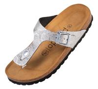 Palado Damen Zehentrenner Kos Titano - gefertigt in Spanien - modernes Schuppen-Design - glänzende Metallic-Optik - bequemer Komfort Silber UK8 - EU41