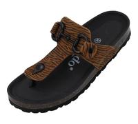 Palado Damen Zehentrenner Kos Zebra - Pantoletten Made in Spain - Sandalen mit Kork-Fußbett - modische Sommerschuhe mit Animal-Print Braun UK9 - EU42