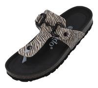 Palado Damen Zehentrenner Kos Zebra - Pantoletten Made in Spain - Sandalen mit Kork-Fußbett - modische Sommerschuhe mit Animal-Print Beige UK3,5 - EU36