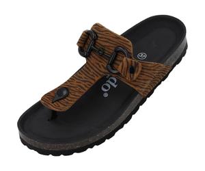 Palado Damen Zehentrenner Kos Zebra - Pantoletten Made in Spain - Sandalen mit Kork-Fußbett - modische Sommerschuhe mit Animal-Print Braun UK3,5 - EU36