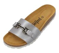 Palado Pantolette Damen Laudra - bequeme Sandalen Made in Spain - Hausschuhe mit dämpfendem Kork-Fußbett - modische Sommerschuhe Grau Metallic UK8 - EU41