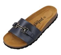 Palado Pantolette Damen Laudra - bequeme Sandalen Made in Spain - Hausschuhe mit dämpfendem Kork-Fußbett - modische Sommerschuhe Schwarz Metallic UK6 - EU39