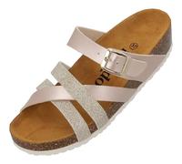 Palado Pantoletten Damen Balmur - modische Sandalen Made in Spain - Hausschuhe mit Kork-Fußbett - bequeme Sommerschuhe Beige Metallic UK8 - EU41
