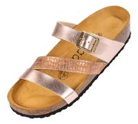 Palado Pantoletten Damen Chios - bequeme Sandalen Made in Spain - Hausschuhe mit dämpfendem Kork-Fußbett - modische Sommerschuhe Metallic Rose UK6 - EU39