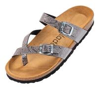 Palado Pantoletten Damen Cres Metallic - elegante Sandalen Made in Spain - bequeme Hausschuhe mit dämpfendem Kork-Fußbett - modische Sommerschuhe Pyth Anthrazit UK5,5 - EU38