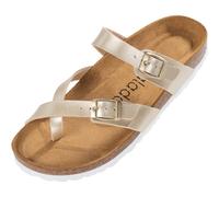 Palado Pantoletten Damen Cres Metallic - elegante Sandalen Made in Spain - bequeme Hausschuhe mit dämpfendem Kork-Fußbett - modische Sommerschuhe Gold UK7 - EU40