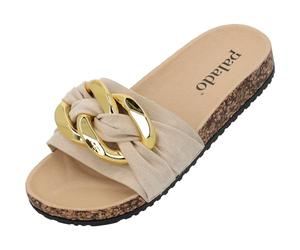 Palado Pantoletten Damen Geofo - elegante Sandalen - Hausschuhe im zeitlosem Design - modische Sommerschuhe Beige UK6 - EU39
