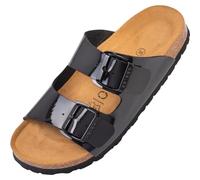 Palado Pantoletten Damen Korfu Lack - Sandalen Made in Spain - elegante Hausschuhe mit Kork-Fußbett - modische Sommerschuhe Schwarz/Schwarz UK4,5 - EU37