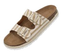 Palado Pantoletten Damen Korfu Marina - elegante Sandalen Made in Spain - bequeme Hausschuhe mit Kork-Fußbett - modische Sommerschuhe Beige UK6 - EU39