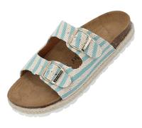 Palado Pantoletten Damen Korfu Marina - elegante Sandalen Made in Spain - bequeme Hausschuhe mit Kork-Fußbett - modische Sommerschuhe Türkis UK8 - EU41