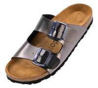 Palado Pantoletten Damen Korfu Metallic - gefertigt in Spanien - edles Metallic-Design - Veloursleder-Decksohle - ergonomisches Weichfußbett - EVA-Sohle Anthrazit UK3,5 - EU36