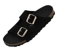 Palado Pantoletten Damen Korfu Mono - bequeme Sandalen Made in Spain - Hausschuhe mit dämpfendem Kork-Fußbett - modische Sommerschuhe Schwarz UK3,5 - EU36