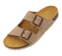 Palado Pantoletten Damen Korfu Suede Premium Leather - bequeme Sandalen Made in Spain - Hausschuhe mit Kork-Fußbett - modische Sommerschuhe Beige/Kupfer UK5,5 - EU38