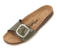 Palado Pantoletten Damen Malta BX by Sila Sahin - gefertigt in Spanien - edle Veloursleder-Decksohle - Glitzerschnalle im Boxy-Design - Lack- oder Metallic-Optik - EVA-Sohle Khaki Lack UK6 - EU39