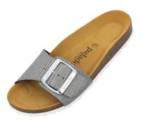 Palado Pantoletten Damen Malta EGS Glitter - elegante Sandalen Made in Spain - bequeme Hausschuhe mit Kork-Fußbett - modische Sommerschuhe Silber UK3,5 - EU36