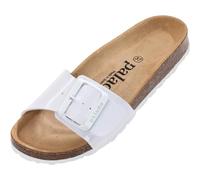 Palado Pantoletten Damen Malta EGS Lack - bequeme Sandalen Made in Spain - Hausschuhe mit dämpfendem Kork-Fußbett - modische Sommerschuhe Weiß/Weiß UK9 - EU42