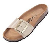 Palado Pantoletten Damen Malta EGS Lack - bequeme Sandalen Made in Spain - Hausschuhe mit dämpfendem Kork-Fußbett - modische Sommerschuhe Beige/Schwarz UK9 - EU42