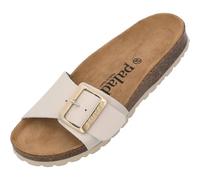 Palado Pantoletten Damen Malta EGS Matt Premium Leather - elegante Sandalen Made in Spain - bequeme Hausschuhe mit Kork-Fußbett - modische Sommerschuhe Hellbeige UK8 - EU41