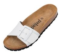 Palado Pantoletten Damen Malta EGS Matt Premium Leather - Sandalen Made in Spain - bequeme Hausschuhe mit Kork-Fußbett - modische Sommerschuhe Weiß/Schwarz UK7 - EU40