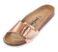 Palado Pantoletten Damen Malta EGS Metallic - bequeme Sandalen Made in Spain - Hausschuhe mit dämpfendem Kork-Fußbett - modische Sommerschuhe Rose/Gold UK8 - EU41
