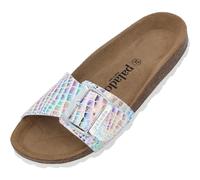 Palado Pantoletten Damen Malta EGS Mosaic - elegante Sandalen Made in Spain - bequeme Hausschuhe mit Kork-Fußbett - modische Sommerschuhe Silber UK9 - EU42