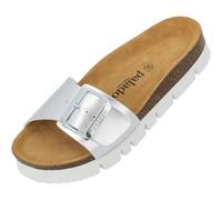 Palado Pantoletten Damen Malta EGS PL - Sandalen mit Plateau-Sohle Made in Spain - Hausschuhe mit Kork-Fußbett - modische Sommerschuhe Silber Metallic UK9,5 - EU43