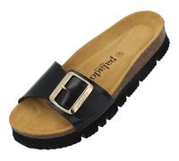 Palado Pantoletten Damen Malta EGS PL - Sandalen mit Plateau-Sohle Made in Spain - Hausschuhe mit Kork-Fußbett - modische Sommerschuhe Schwarz Lack UK9 - EU42