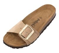 Palado Pantoletten Damen Malta EGS Velours Premium Leather - elegante Sandalen Made in Spain - Hausschuhe mit Kork-Fußbett - bequeme Sommerschuhe Braun UK7 - EU40