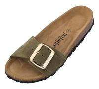 Palado Pantoletten Damen Malta EGS Velours Premium Leather - elegante Sandalen Made in Spain - Hausschuhe mit Kork-Fußbett - bequeme Sommerschuhe Khaki UK8 - EU41