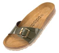 Palado Pantoletten Damen Malta Lack - Sandalen Made in Spain - elegante Hausschuhe mit Kork-Fußbett - modische Sommerschuhe Khaki UK9 - EU42